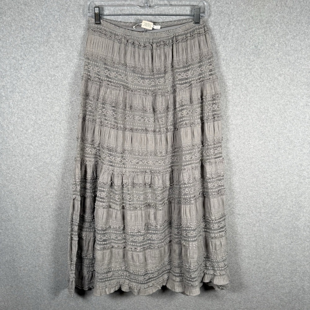 Max Studio Skirt Womens Small Gray Tiered Midi Pull On Vintage Y2K